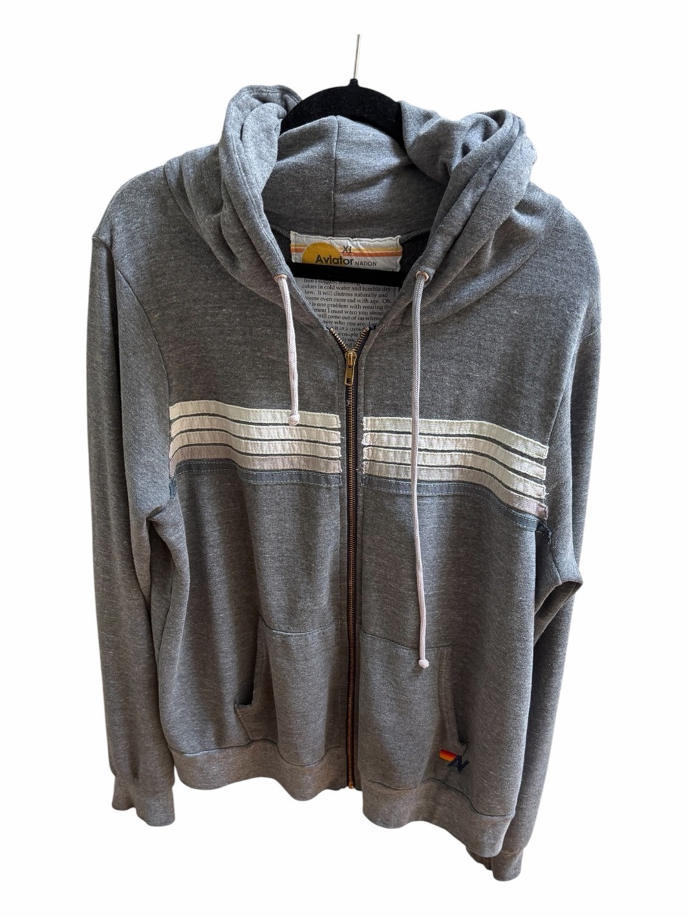 Aviator Nation Men’s Gray Zip-Up Hoodie with White Stripe Accents